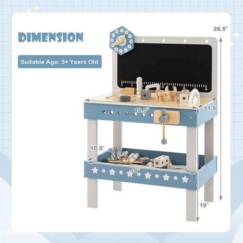 Gymax Kids Wooden Play Tool Workbench Workshop Table Pretend Play with Tools Set