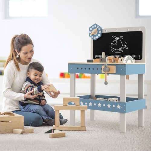 Gymax Kids Wooden Play Tool Workbench Workshop Table Pretend Play with Tools Set