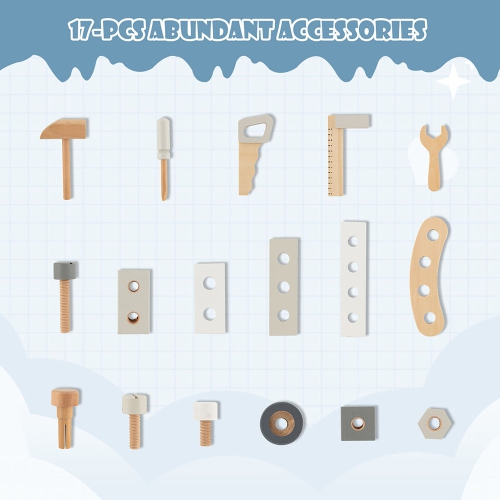 Gymax Kids Wooden Play Tool Workbench Workshop Table Pretend Play with Tools Set