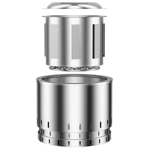 Gymax 19.5'' Smokeless Fire Pit Stainless Steel Wood Burning Firepit w/ Rain Cover