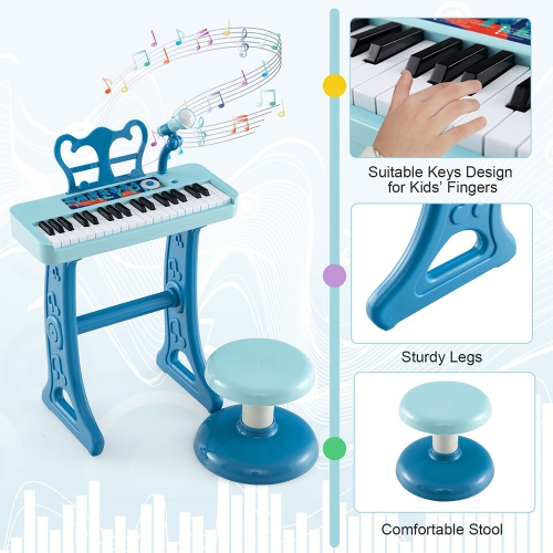 Gymax 37-Key Kids Piano Keyboard Toy Musical Electronic Instrument w/ Stool
