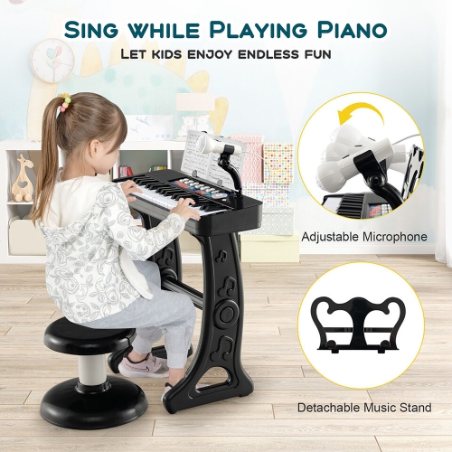Gymax 37-Key Kids Piano Keyboard Toy Musical Electronic Instrument w/ Stool