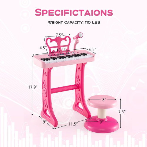 Gymax 37-Key Kids Piano Keyboard Toy Musical Electronic Instrument w/ Stool