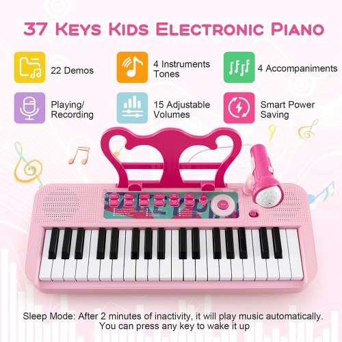 Gymax 37-Key Kids Piano Keyboard Toy Musical Electronic Instrument w/ Stool