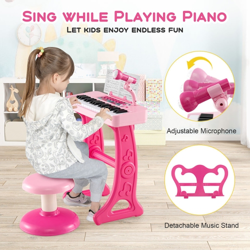 Gymax 37-Key Kids Piano Keyboard Toy Musical Electronic Instrument w/ Stool