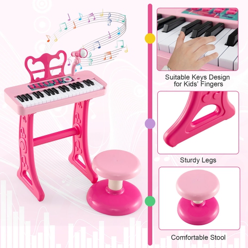 Gymax 37-Key Kids Piano Keyboard Toy Musical Electronic Instrument w/ Stool