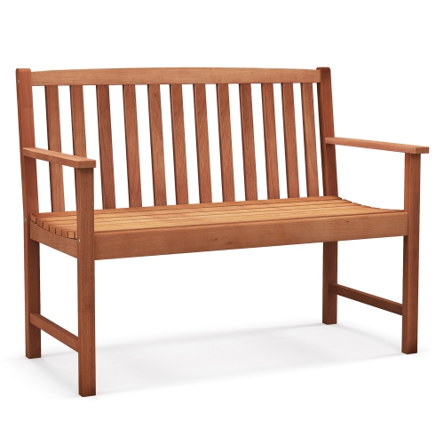 Gymax Patio Wood Bench 2-Seat Outdoor Bench w/ Cozy Armrests & Backrest