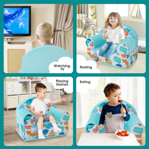 Gymax Kids Sofa Foam Filled Armchair Cheetah Cuddly Toddler Couch w/ Washable Cover