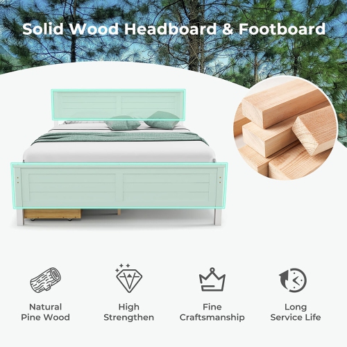 Gymax Twin/Full Size Wooden Bed Frame w/ 2 Storage Drawers & Under-bed Storage White