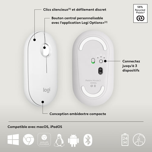 Open Box -Logitech Pebble 2 M350s 4000 DPI Bluetooth Optical Mouse - Tonal White