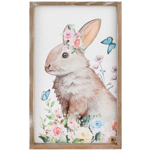 Easter Bunny with Flowers Framed Wall Sign - 11.75"