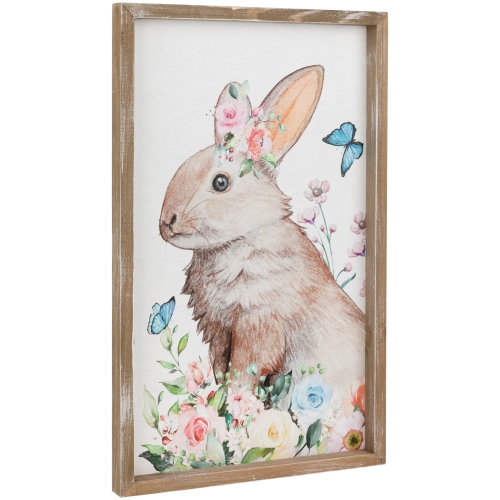 Easter Bunny with Flowers Framed Wall Sign - 11.75"