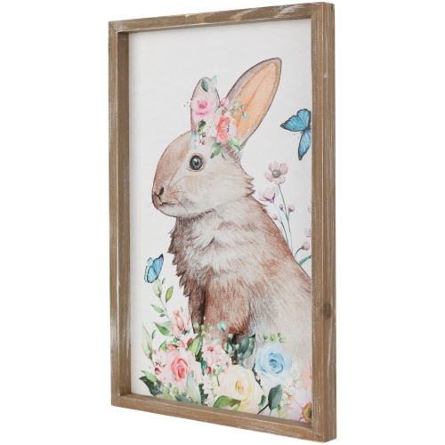 Easter Bunny with Flowers Framed Wall Sign - 11.75"