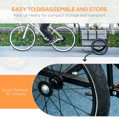 Aosom Bike Cargo Trailer, Bicycle Trailer Wagon Cart with Removable Storage Box, Quick Release 16" Wheels and Safe Reflectors, Max Load 88LBS, Grey