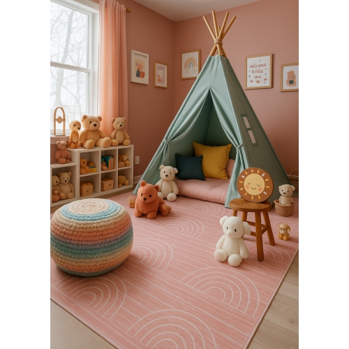 Rug Branch Kids Rainbow Soft Playmat Pink Indoor Soft Area Rug