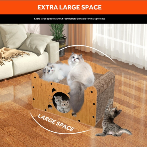 2 in 1 Scratching Cat Scratchers Furniture, Cat House Lounge Bed with Cat Scratching Board and Observation Hole for Indoor