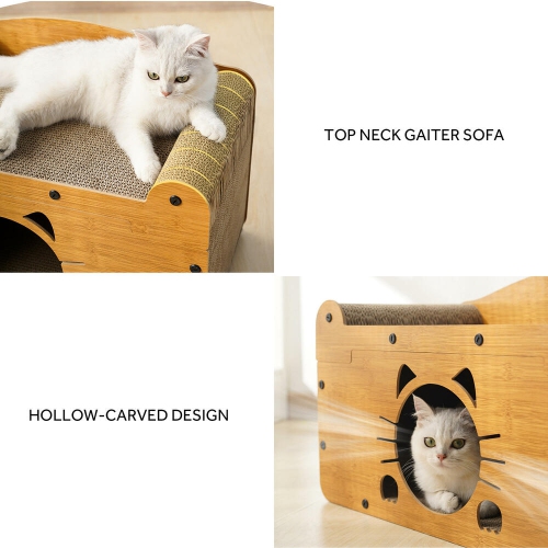2 in 1 Scratching Cat Scratchers Furniture, Cat House Lounge Bed with Cat Scratching Board and Observation Hole for Indoor