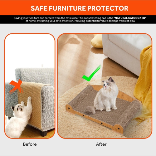 2 in 1 Scratching Cat Scratchers Furniture, Cat House Lounge Bed with Cat Scratching Board and Observation Hole for Indoor