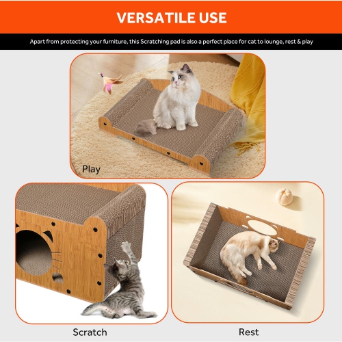 2 in 1 Scratching Cat Scratchers Furniture, Cat House Lounge Bed with Cat Scratching Board and Observation Hole for Indoor
