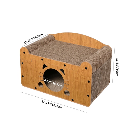 2 in 1 Scratching Cat Scratchers Furniture, Cat House Lounge Bed with Cat Scratching Board and Observation Hole for Indoor