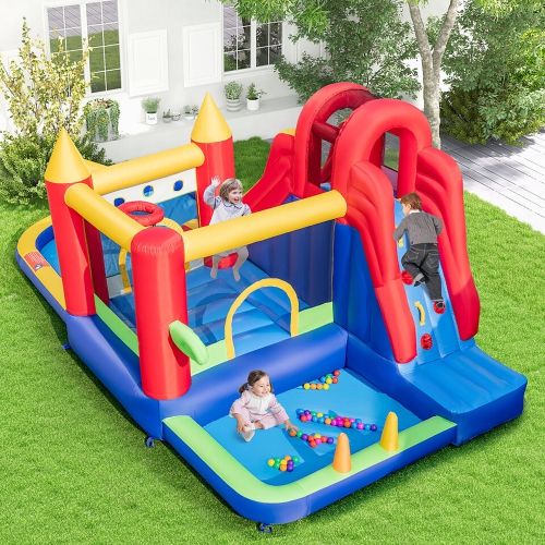 Gymax 9 in 1 Inflatable Bounce House Water Park w/ 750W Blower for 3-10 Years Old