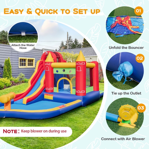 Gymax 9 in 1 Inflatable Bounce House Water Park w/ 750W Blower for 3-10 Years Old