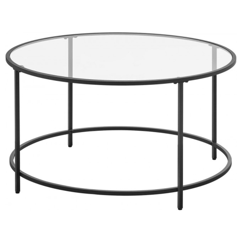 BOUTIQUE HOME  Round Coffee Table With Metal Frame And Tempered Glass Top