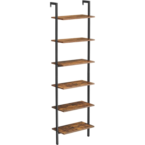 BOUTIQUE HOME  6-Tier Wall Mounted Bookshelf In A Rustic Industrial Look for Living Room, Office, Kitchen, Bedroom