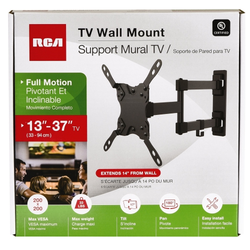 RCA Full Motion TV Wall Mount 13-in/37-in - Black