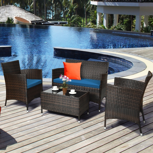 Costway 8PCS Rattan Patio Furniture Set Cushioned Sofa Chair Coffee Table
