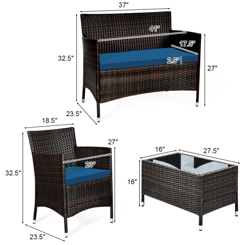 Costway 8PCS Rattan Patio Furniture Set Cushioned Sofa Chair Coffee Table