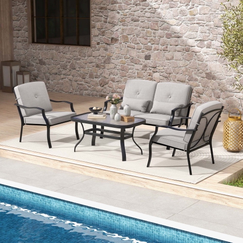 Costway 2 PCS Patio Furniture Set Outdoor Loveseat Chair Coffee Table Cushioned Seat