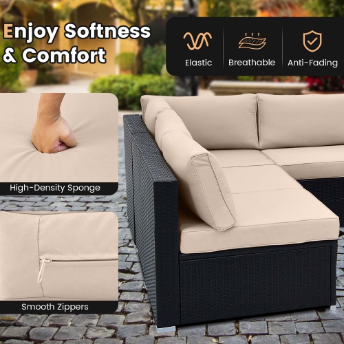 Costway 10 PCS Patio Rattan Furniture Set Outdoor Wicker Sofa Table Cushioned Seat Black/Brown