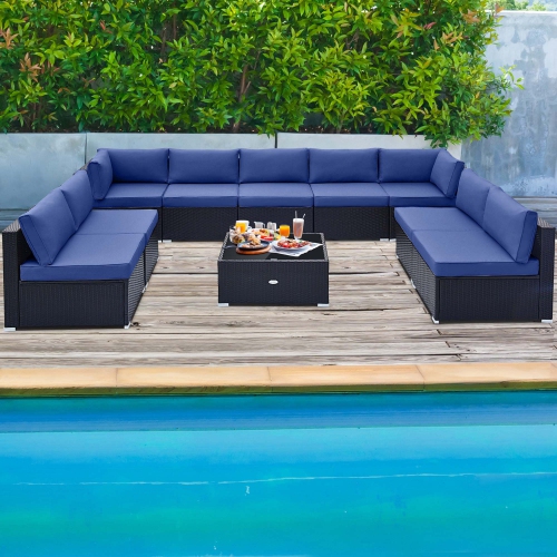 Costway 10 PCS Patio Rattan Furniture Set Outdoor Wicker Sofa Table Cushioned Seat Black/Brown