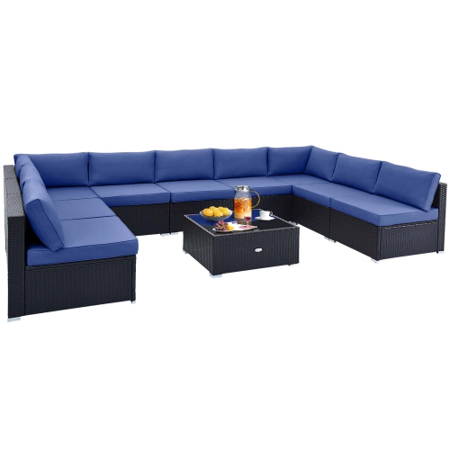 Costway 10 PCS Patio Rattan Furniture Set Outdoor Wicker Sofa Table Cushioned Seat Black/Brown