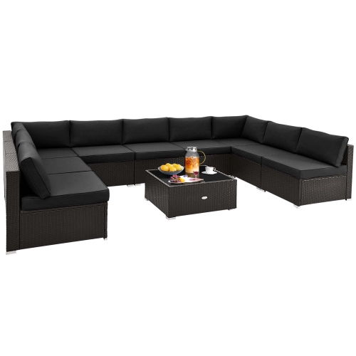 Costway 10 PCS Patio Rattan Furniture Set Outdoor Wicker Sofa Table Cushioned Seat Black/Brown