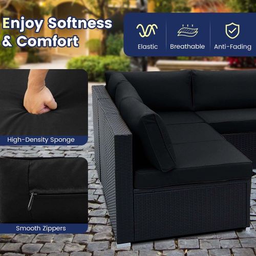 Costway 10 PCS Patio Rattan Furniture Set Outdoor Wicker Sofa Table Cushioned Seat Black/Brown