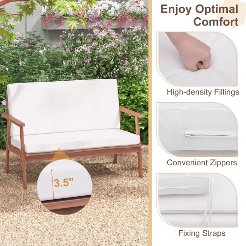 Costway 4 PCS Patio Conversation Set Acacia Wood Sofa Coffee Table with Cushioned Seat