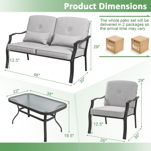 Ensemble de meubles de patio 4 pièces de Costway avec table basse en verre trempé pour l'extérieur