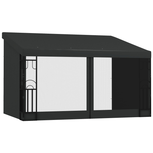 Image 1 de 9.. Auvent en pergola Outsunny de 10 x 13 pi avec 2 rideaux et 2 moustiquaires, abri pare-soleil extérieur pour terrasse murale, résistant aux rayons UV,