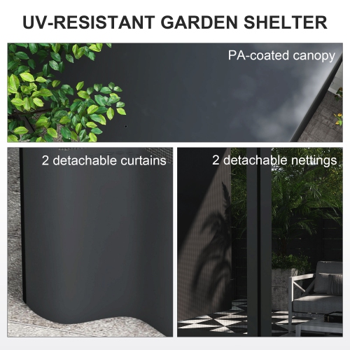 Auvent en pergola Outsunny de 10 x 13 pi avec 2 rideaux et 2 moustiquaires, abri pare-soleil extérieur pour terrasse murale, résistant aux rayons UV,