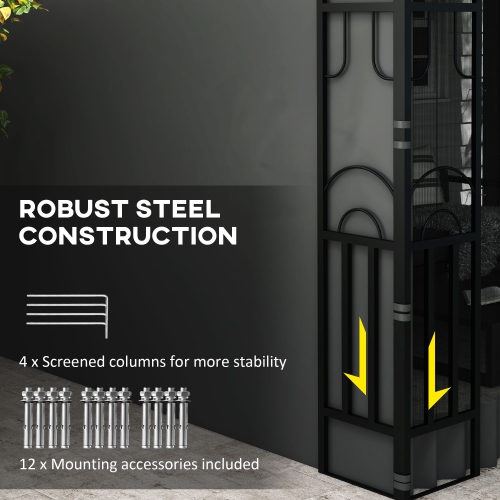 Auvent en pergola Outsunny de 10 x 13 pi avec 2 rideaux et 2 moustiquaires, abri pare-soleil extérieur pour terrasse murale, résistant aux rayons UV,