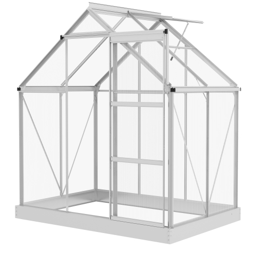 OUTSUNNY  6' X 4' Polycarbonate Greenhouse, Walk-In Greenhouse \w Sliding Door, Adjustable Vent, Aluminium Frame And Foundation Kit, Garden Grow