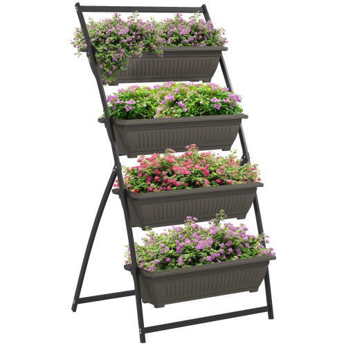 Lit de jardin vertical surélevé à 4 niveaux avec 4 jardinières Outsunny, contenant extérieur Grow avec trous qui fuient pour balcon patio extérieur,