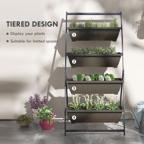 Outsunny 4-Tier Vertical Raised Garden Bed with 4 Planter Boxes, Outdoor Plant Stand Grow Container with Leaking Holes for Balcony Patio Outdoor,