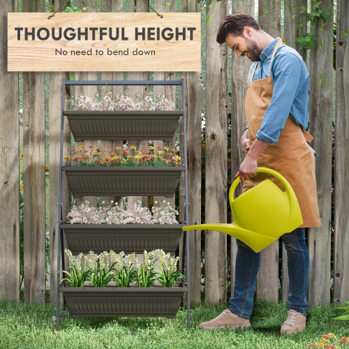 Outsunny 4-Tier Vertical Raised Garden Bed with 4 Planter Boxes, Outdoor Plant Stand Grow Container with Leaking Holes for Balcony Patio Outdoor,