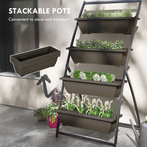 Outsunny 4-Tier Vertical Raised Garden Bed with 4 Planter Boxes, Outdoor Plant Stand Grow Container with Leaking Holes for Balcony Patio Outdoor,