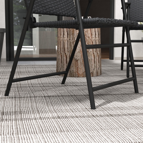 Outsunny Outdoor Wicker Dining Chair Set of 2, 2 Pieces Rattan Foldable Chair with Steel Frame for Garden, Backyard, Porch, Black