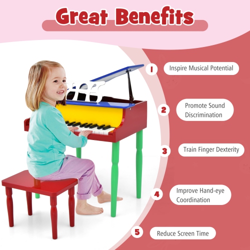 COSTWAY Piano Classique pour Enfants à 30 Touches avec Banc, pour