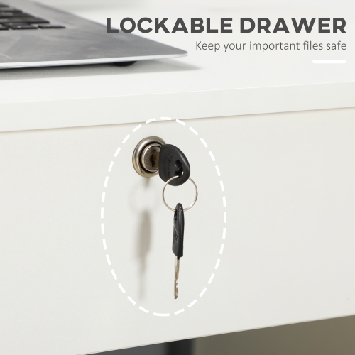Vinsetto Computer Desk with Storage, Home Office Desk with Lockable Drawer and Open Compartment, White